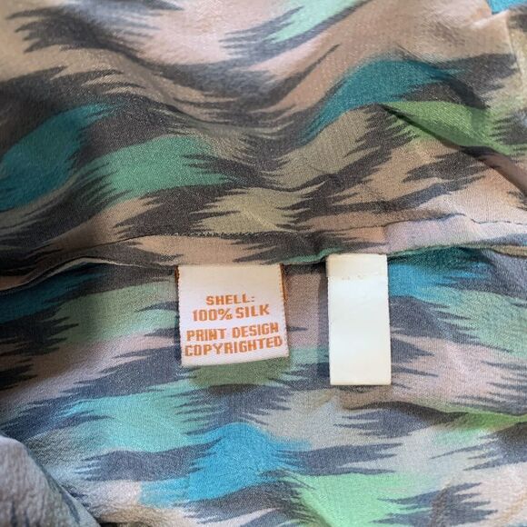 Tori Richard Honolulu Size 12 Multicolor Boho Print Silk Long Sleeve Blouse - Picture 6 of 7